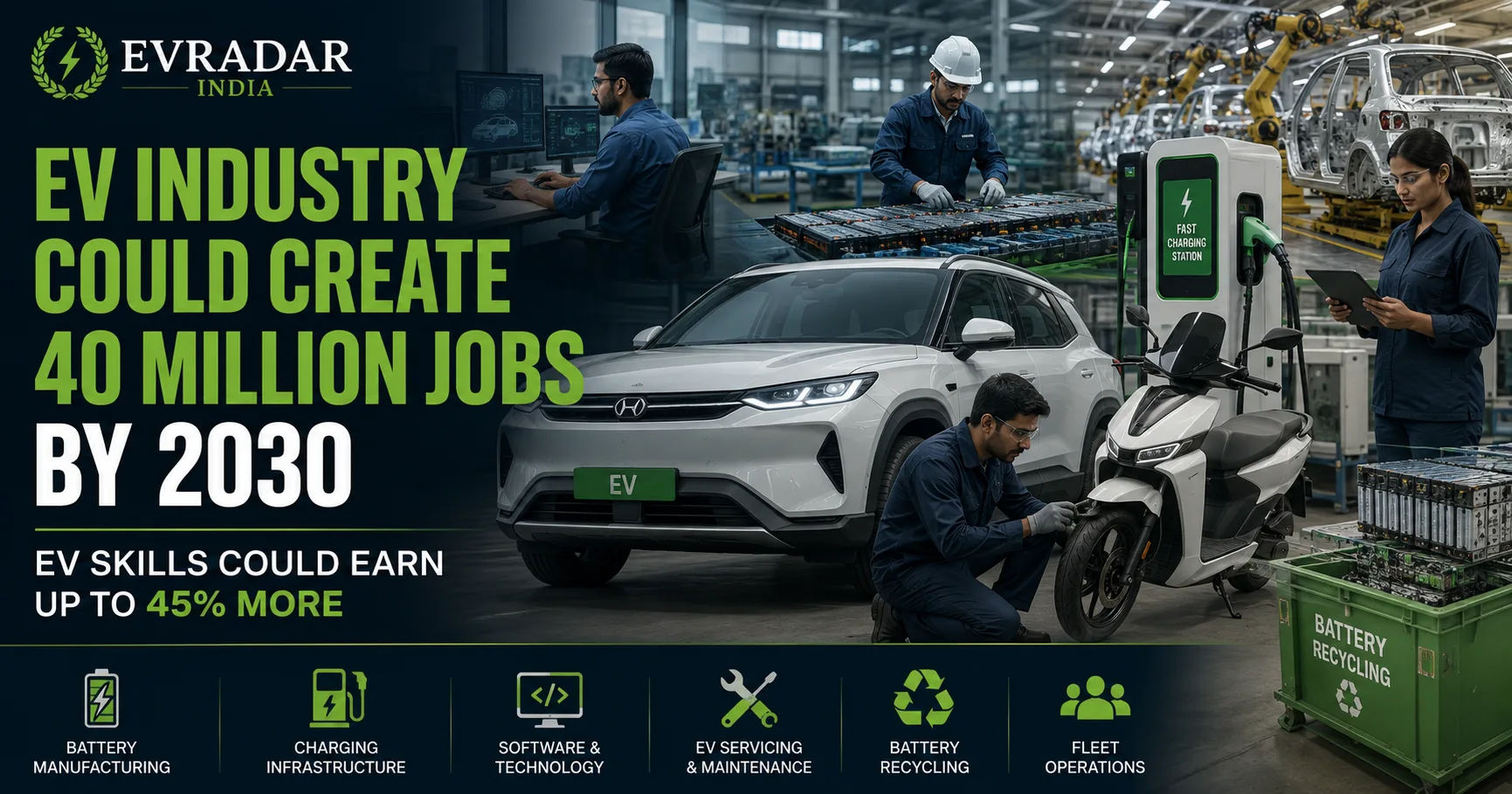 EV Industry Could Create 30–40 Million Jobs in India by 2030, With EV Skills Paying More