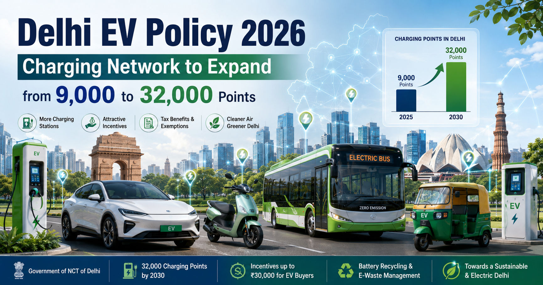 Delhi EV Policy 2026: Charging Points to Reach 32,000