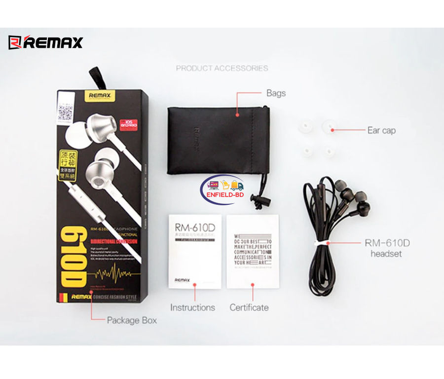 REMAX RM610D Wired Earphone With Mic Black