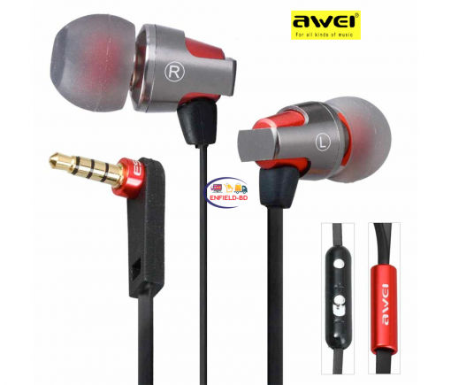 Earphones / Headset Awei ES-860hi Headset Earphone 3.5mm Jack Earbuds Earphone – Red Enfield-bd.com