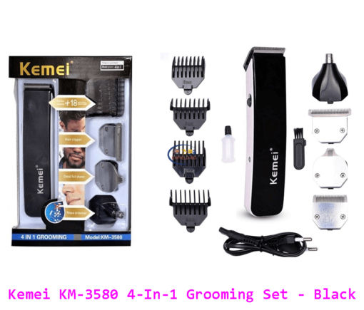 Beard Shaver Trimmer Kemei KM-3580 4-In-1 Grooming Set – Black Enfield-bd.com