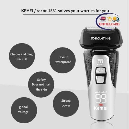 KM-1531 Kemei 3D Floating Men Electric Shaver For Men