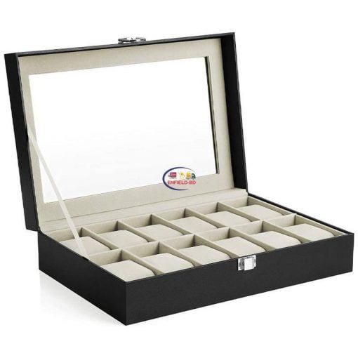 12-Slot Watch Holder Box with Glass Lid Enfield-bd.com