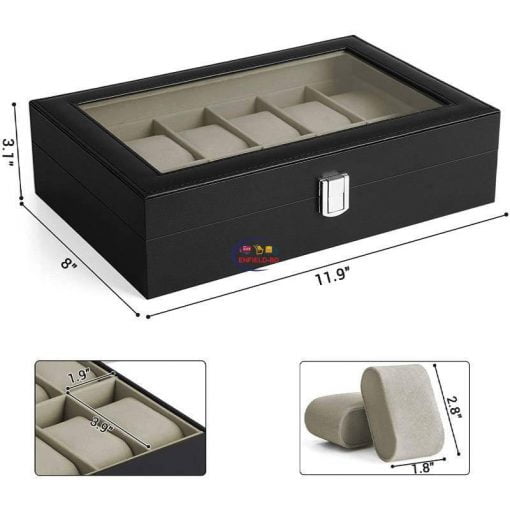 12-Slot Watch Holder Box with Glass Lid Enfield-bd.com