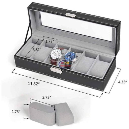 6_Slot Watch Organizer Holder Box with Glass Lid Enfield-bd.com