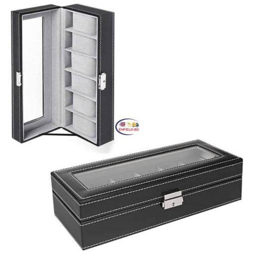 6_Slot Watch Organizer Holder Box with Glass Lid Enfield-bd.com