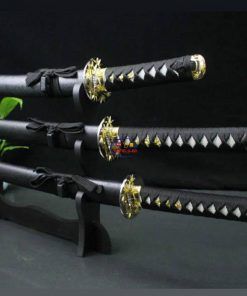 Samurai Katana Sword 3PCS Set With Stand I Black Textured Enfield-bd.com