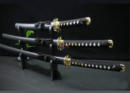 Samurai Katana Sword 3PCS Set With Stand I Black Textured Enfield-bd.com