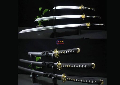 Samurai Katana Sword 3PCS Set With Stand I Black Textured Enfield-bd.com