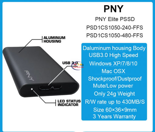 Storage/hard Drive PNY 240GB Elite Portable SSD USB3 Pocket Sized Design Enfield-bd.com