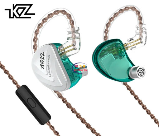 Earphones / Headset KZ AS12 in-Ear HiFi Metal Earphones Noise Canceling 6BA Balanced Armatures | Cyan Enfield-bd.com