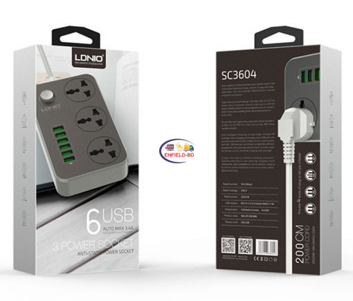 Gadget LDNIO SC 3604 Multiplug Power Strip 3 Socket 6 USB Port Enfield-bd.com