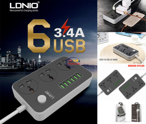 Gadget LDNIO SC 3604 Multiplug Power Strip 3 Socket 6 USB Port Enfield-bd.com