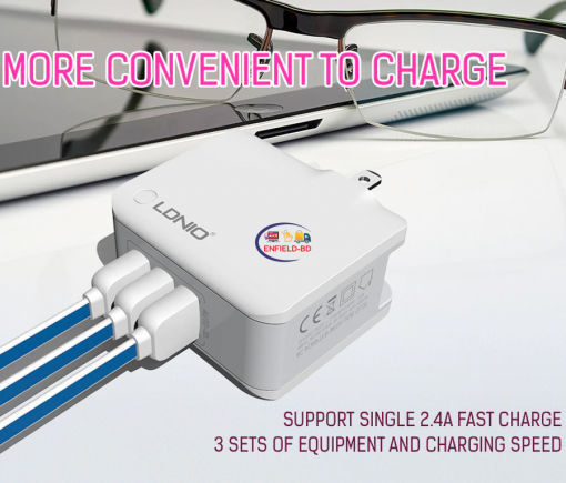 Gadget Ldnio A3303 3port USB Plug 5V 3.4a Universal Charger Enfield-bd.com