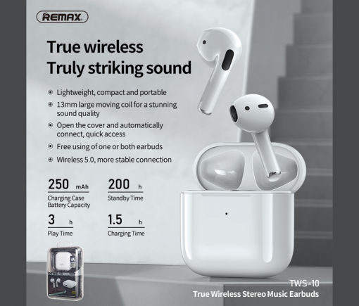 Earphones / Headset REMAX TWS-10I TRUE WIRELESS 5.1 STEREO MUSIC EARBUDS Enfield-bd.com