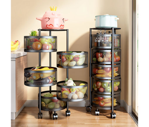 Kitchen & Dining 360-Degree Rotating Vegetable Rack Kitchen Floor Multi-layer Multifunctional Circular Fruit And Vegetable Basket Storage Rack Enfield-bd.com