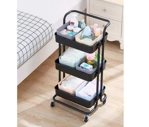 Kitchen & Dining Foldable 3 Tier Kitchen Trolley | Black And White Enfield-bd.com