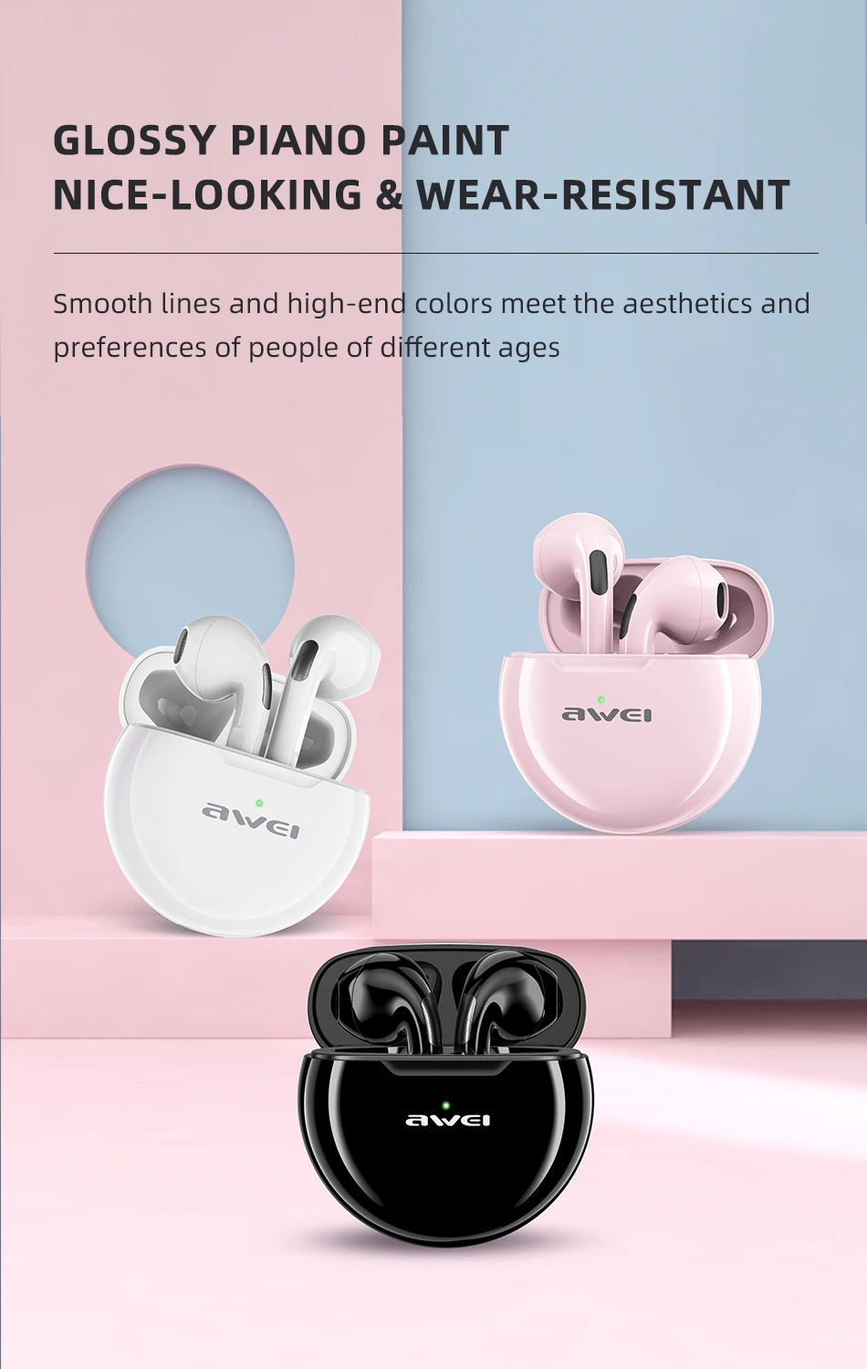 AWEI T17 TWS Bluetooth compatible Headsets Wireless Earbud