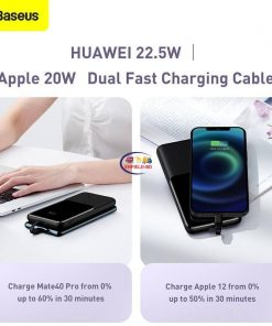 Gadget Charger & Adapter Baseus 22.5W Fast Charge Power Bank 10000mAh ELF Digital Display Type-C Built in Cables For iPhone 13 12 11 pro max mini Samsung S21 S20 Xiaomi Enfield-bd.com 