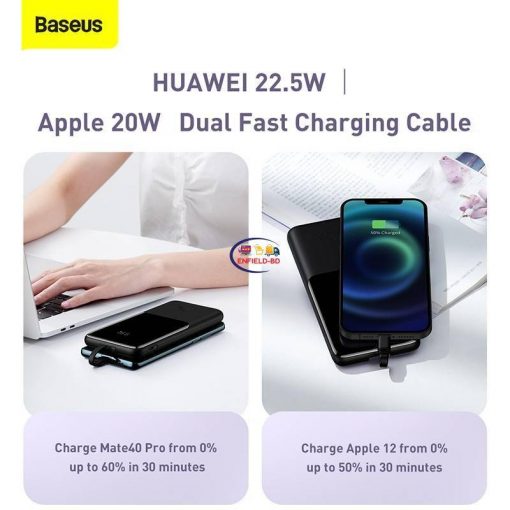 Gadget Charger & Adapter Baseus 22.5W Fast Charge Power Bank 10000mAh ELF Digital Display Type-C Built in Cables For iPhone 13 12 11 pro max mini Samsung S21 S20 Xiaomi Enfield-bd.com
