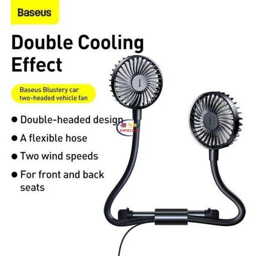 Enfield-bd.com Bike & Car Home & Living Baseus Car Fan Double Headed 360 Degree Rotating Air Conditioner Cooling Fan For Front Back Seat Air Cooler Mini 12V USB Fan