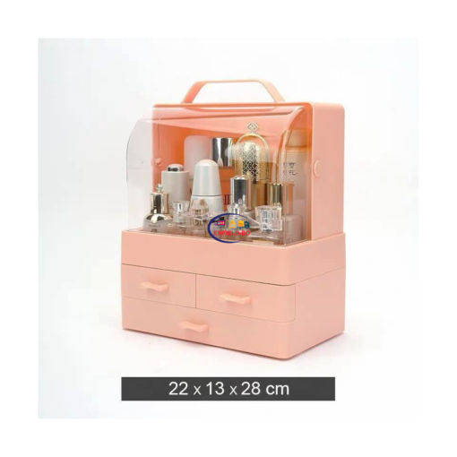 Enfield-bd.com Styling Products Cosmetic Storage Box Plastic Dust-Proof Desktop Makeup Case Make Up Organiser with 3 Drawer for Bathroom Bedroom