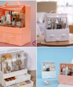 Enfield-bd.com Styling Products Cosmetic Storage Box Plastic Dust-Proof Desktop Makeup Case Make Up Organiser with 3 Drawer for Bathroom Bedroom