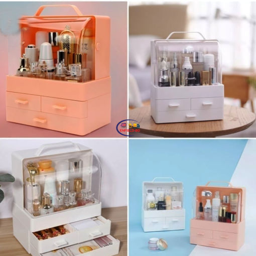 Enfield-bd.com Styling Products Cosmetic Storage Box Plastic Dust-Proof Desktop Makeup Case Make Up Organiser with 3 Drawer for Bathroom Bedroom