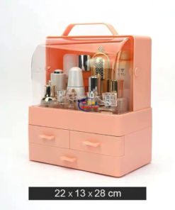 Enfield-bd.com Styling Products Cosmetic Storage Box Plastic Dust-Proof Desktop Makeup Case Make Up Organiser with 3 Drawer for Bathroom Bedroom