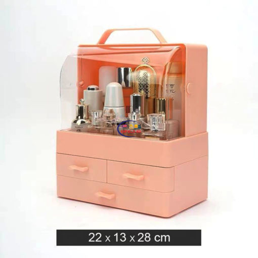 Enfield-bd.com Styling Products Cosmetic Storage Box Plastic Dust-Proof Desktop Makeup Case Make Up Organiser with 3 Drawer for Bathroom Bedroom