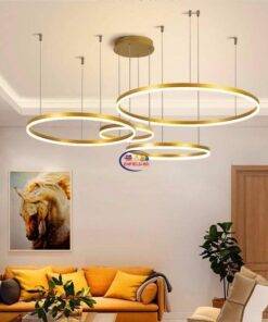 Enfield-bd.com Tools & Home Improvement Tools & Machinary Minimalist Modern Hanging Lamp Gold Coffee Color LED Chandelier Home Lighting Brushed Rings Ceiling Mounted Chandelier Lighting 