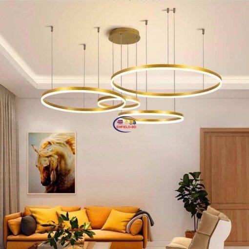 Enfield-bd.com Tools & Home Improvement Tools & Machinary Minimalist Modern Hanging Lamp Gold Coffee Color LED Chandelier Home Lighting Brushed Rings Ceiling Mounted Chandelier Lighting