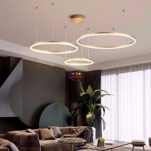 Enfield-bd.com Tools & Home Improvement Tools & Machinary Minimalist Modern Hanging Lamp Gold Coffee Color LED Chandelier Home Lighting Brushed Rings Ceiling Mounted Chandelier Lighting