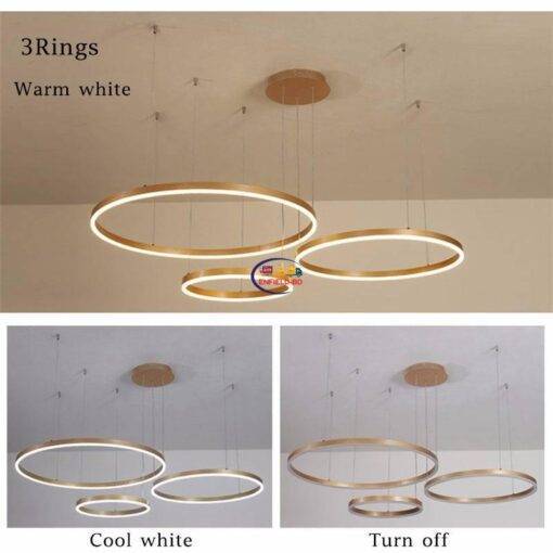 Enfield-bd.com Tools & Home Improvement Tools & Machinary Minimalist Modern Hanging Lamp Gold Coffee Color LED Chandelier Home Lighting Brushed Rings Ceiling Mounted Chandelier Lighting