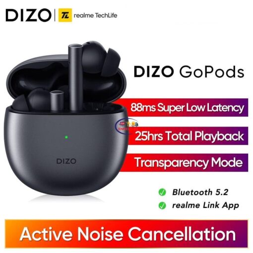 Enfield-bd.com Gadget Wireless Earbuds Realme DIZO GoPods ANC ENC Wireless Bluetooth Earphone 25hrs Total Playback 88ms Super Low Latency Global Version