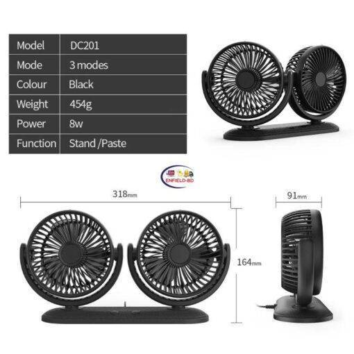 Enfield-bd.com Bike & Car Home & Living USB 5V 2A Fan 360° Rotatable Dual Head Car Fan Adjustable 3 Speeds Dashboard Desk Auto Fan for Vehicle Truck Van SUV RV Boat