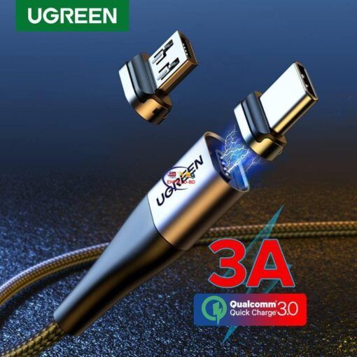 Enfield-bd.com Gadget Ugreen Magnetic Type C Cable 3A Fast Micro USB Charging Data Cable for Samsung Xiaomi Magnet USB C Charger Mobile Phone USB Cord