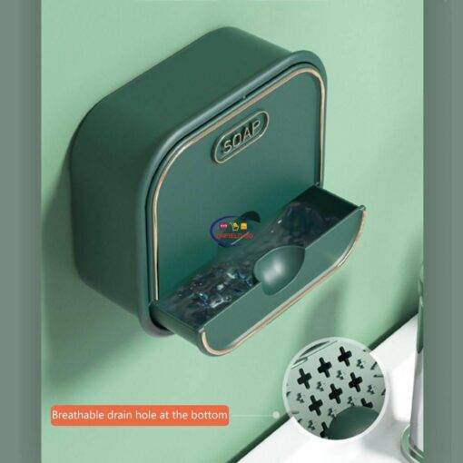 Enfield-bd.com Home & Living Wall Mounted Soap Box With Lid Punch-free Soap Holder Container Drain Soap Dishes Self Adhesive Soap Storage Case