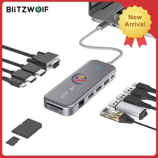 Enfield-bd.com Gadget BlitzWolf BW-TH11 11-in-1 USB C HUB USB to HDMI USB3.0 RJ45 Carder Reader Adapter USB Splitter for Laptop Type C HUB