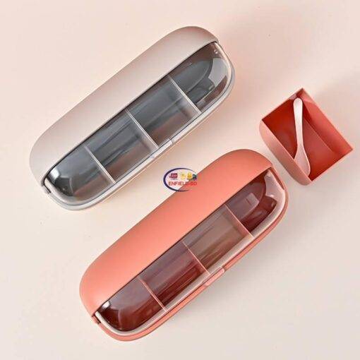 Enfield-bd.com Health & Household Kitchen & Dining Spice Rack 4 Grid Oval Spice Box Nordic Spice Jar Salt And Pepper Shakers Spice Container Transparent Seasoning Box Spice Rack Kitchen Storage Tools