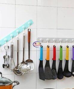 Enfield-bd.com Home & Living Strong Adhesive Hook 6 Even Row of Hooks for Kitchen Bathroom Wall Hanging No Trace Strong Hook