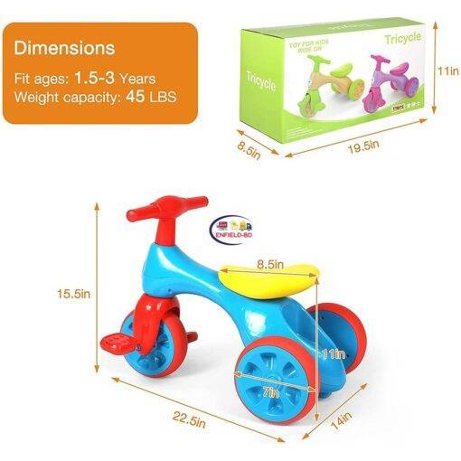 Enfield-bd.com Home & Living Toddler Tricycle for 1 2 3 Years Old Kids 3-Wheel Ride-on Toy Trike – Baby Balance Walker Slide Bike Bicycle with Foot Pedals