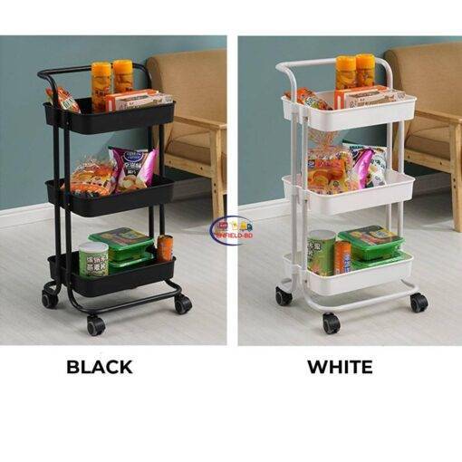 Enfield-bd.com Home & Living 3Tier Storage Organizer Rack Movable Kitchen Bathroom Shelf Metal Rolling Trolley Cart Basket Stand Wheels Save Space Holder