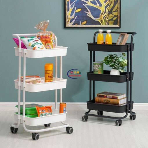 Enfield-bd.com Home & Living 3Tier Storage Organizer Rack Movable Kitchen Bathroom Shelf Metal Rolling Trolley Cart Basket Stand Wheels Save Space Holder