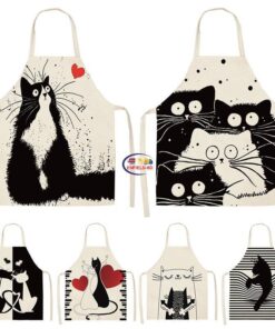 Enfield-bd.com Health & Household Kitchen & Dining Black Cute Cat Printed Kitchen Cooking Baking Aprons 53*65cm Sleeveless Cotton Linen For Women Man Home Delantal Cocina