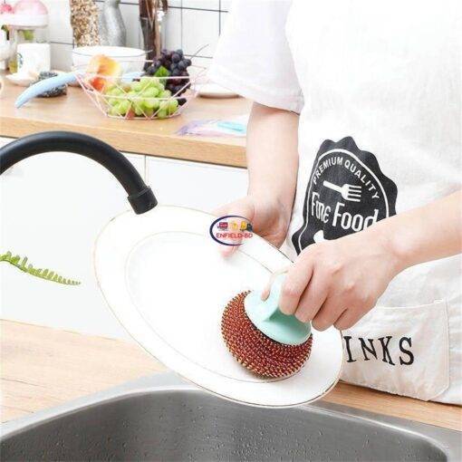 Enfield-bd.com Health & Household Kitchen & Dining Kitchen Cleaning Ball Brush Wire Ball Brush With Short Handle Pan Cleaning Dish Handle Washing Stainless Steel Wire Ball Kitchen Cleaner