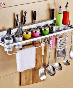 Enfield-bd.com Health & Household Kitchen & Dining Multifunctional Wall Mounted Kitchen Shelves Utensil And Spoon Rack Aluminum shelf kitchen accessories For kitchen convenience 