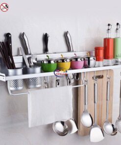 Enfield-bd.com Health & Household Kitchen & Dining Multifunctional Wall Mounted Kitchen Shelves Utensil And Spoon Rack Aluminum shelf kitchen accessories For kitchen convenience 