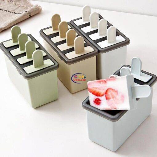 Enfield-bd.com Home & Living Premium Quality Ice cream Mold 4 Cell Food Safe Silicone Frozen Ice Cube Molds Popsicle Maker DIY Homemade Freezer Lolly Mould With Free Sticks