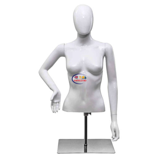 Enfield-bd.com Mannequins And Display Dummy Female Fiberglass Mannequin with Metal Stand Torso Height Adjustable Detachable Arms Dress Form Display Bright White